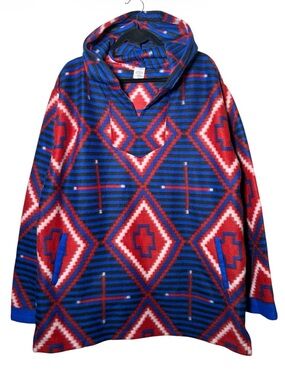 Vintage El Paso Saddle Blanket Co. Southwestern Aztec Fleece Hoodie Size XL